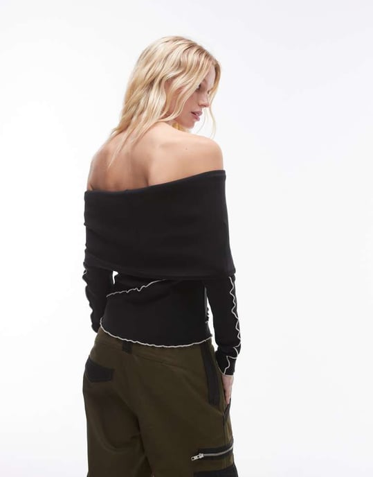 Resume off shoulder contrast binding rib top - Image 3
