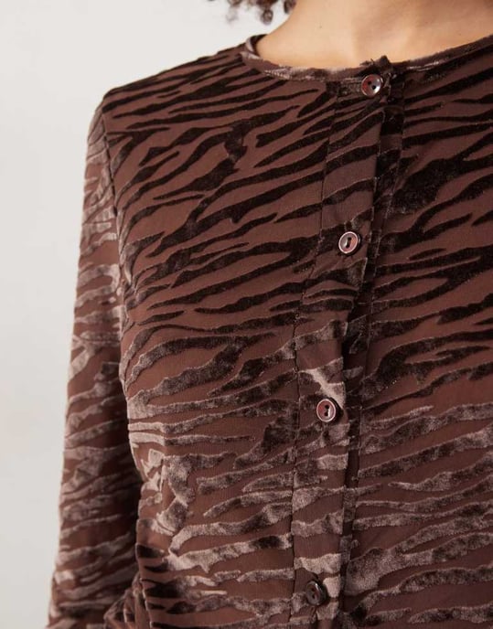 COLLUSION fitted button through top in brown devore co-ord - Image 3