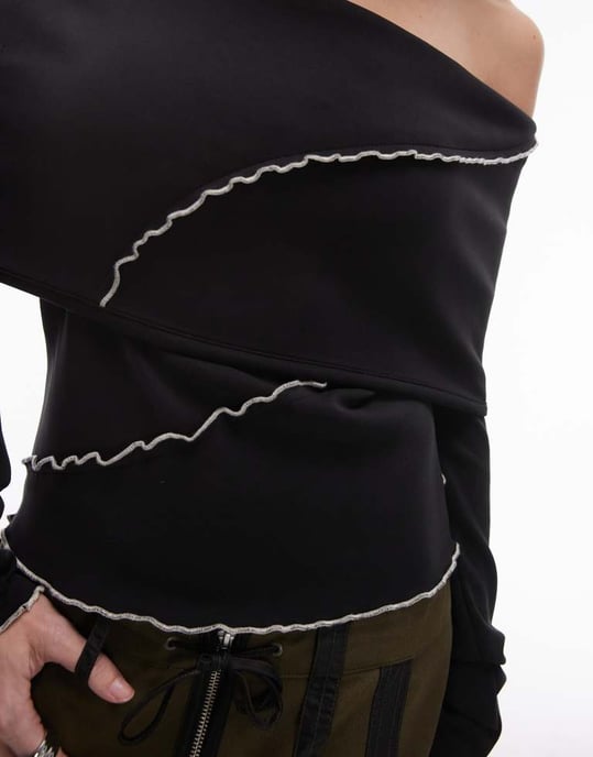 Resume off shoulder contrast binding rib top - Image 4