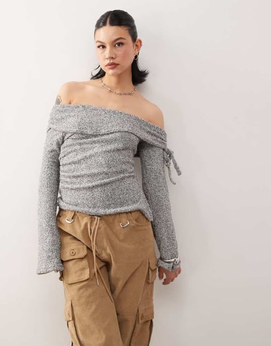 COLLUSION off the shoulder tie side long sleeve top - Image 1