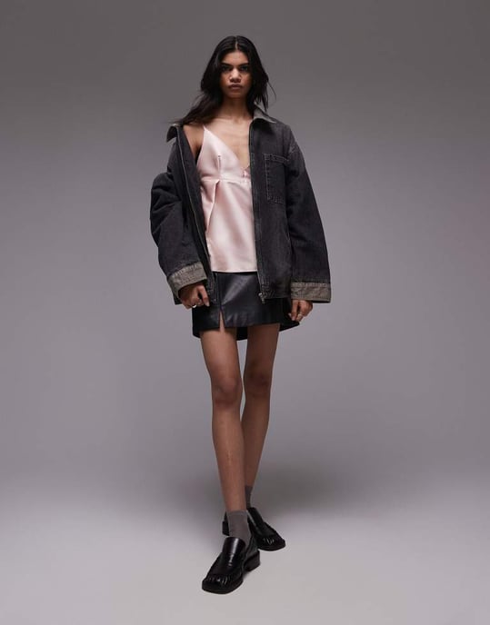 Topshop co-ord heavy satin top in pink - Image 3