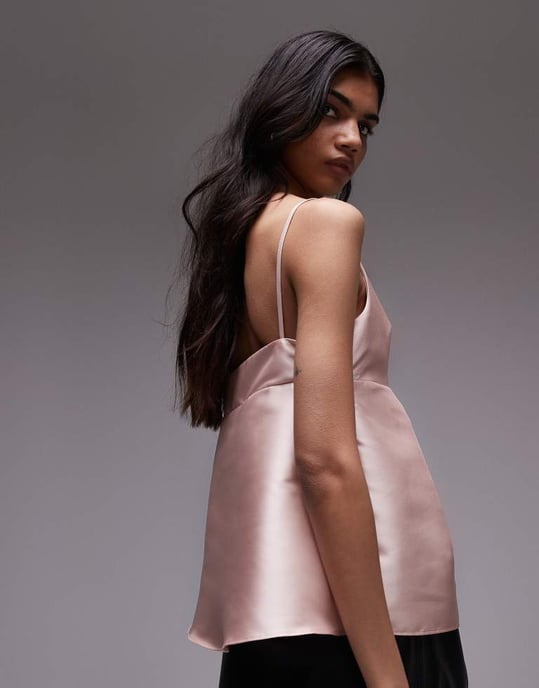 Topshop co-ord heavy satin top in pink - Image 4