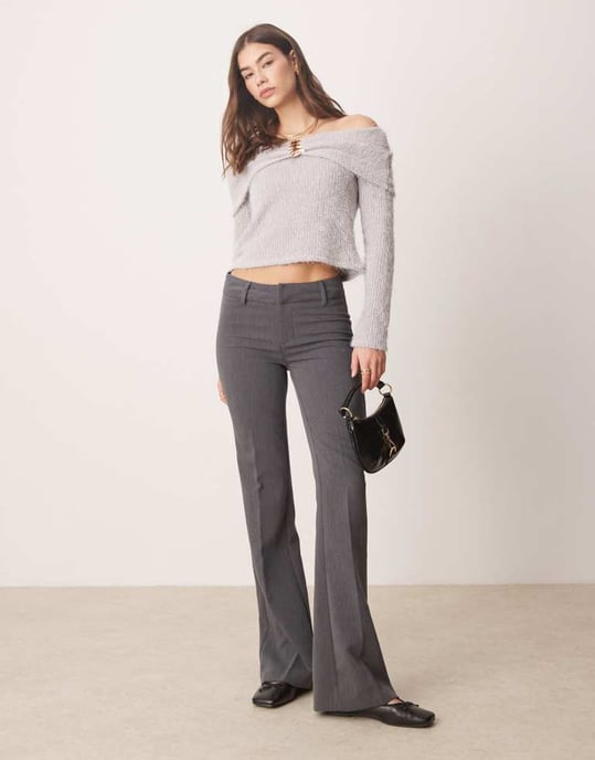ASOS DESIGN off shoulder chenille top with gold trim detail in grey - Image 4