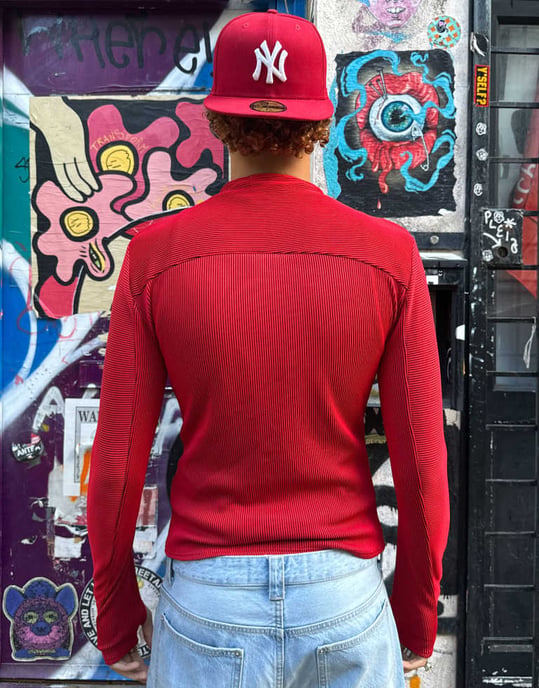 Labelrail x OliBrom fitted long sleeve ribbed top in red - Image 2