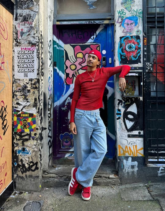 Labelrail x OliBrom fitted long sleeve ribbed top in red - Image 3