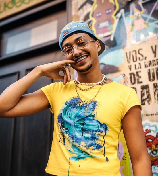 Labelrail x OliBrom crop fitted t-shirt with blurred flower graphic in yellow - Image 1