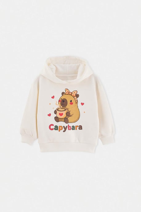 TRENDYOLKIDS Girls Ecru Plain Long Regular fit Sweatshirts - Image 1
