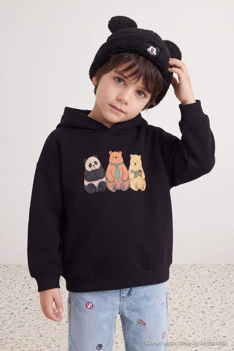 TRENDYOLKIDS Boys Black Graphic Long Regular fit Sweatshirts - Image 1