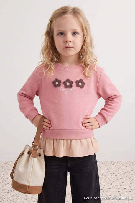 TRENDYOLKIDS Girls Pink Graphic Long Regular fit Sweatshirts - Image 2