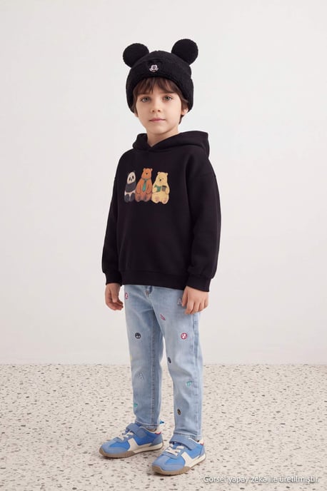 TRENDYOLKIDS Boys Black Graphic Long Regular fit Sweatshirts - Image 2