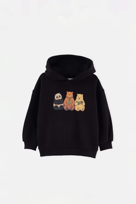 TRENDYOLKIDS Boys Black Graphic Long Regular fit Sweatshirts - Image 3