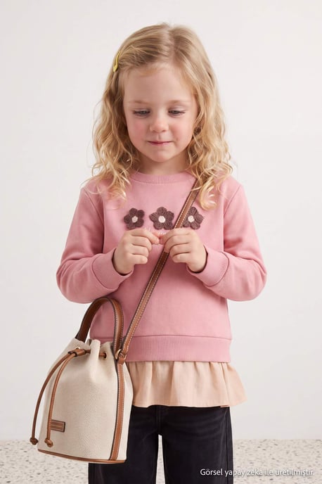 TRENDYOLKIDS Girls Pink Graphic Long Regular fit Sweatshirts - Image 3