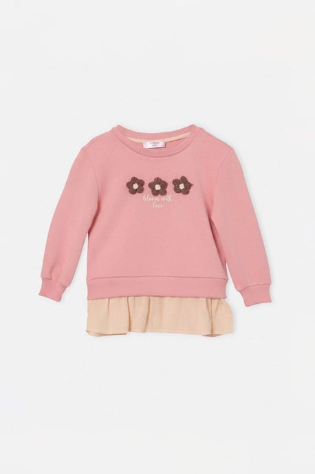 TRENDYOLKIDS Girls Pink Graphic Long Regular fit Sweatshirts - Image 4