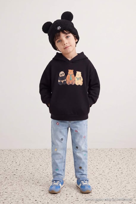 TRENDYOLKIDS Boys Black Graphic Long Regular fit Sweatshirts - Image 6