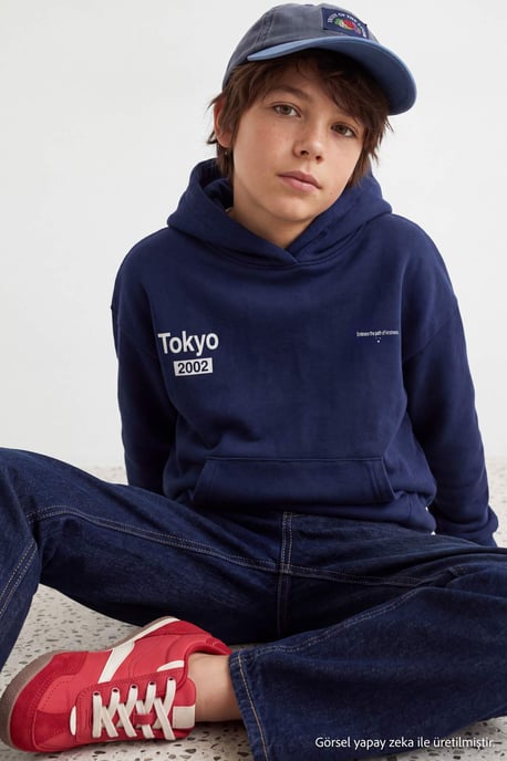 TRENDYOLKIDS Boys Dark blue Plain Long Regular fit Sweatshirts - Image 2