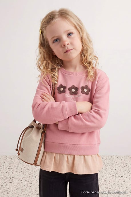 TRENDYOLKIDS Girls Pink Graphic Long Regular fit Sweatshirts - Image 6