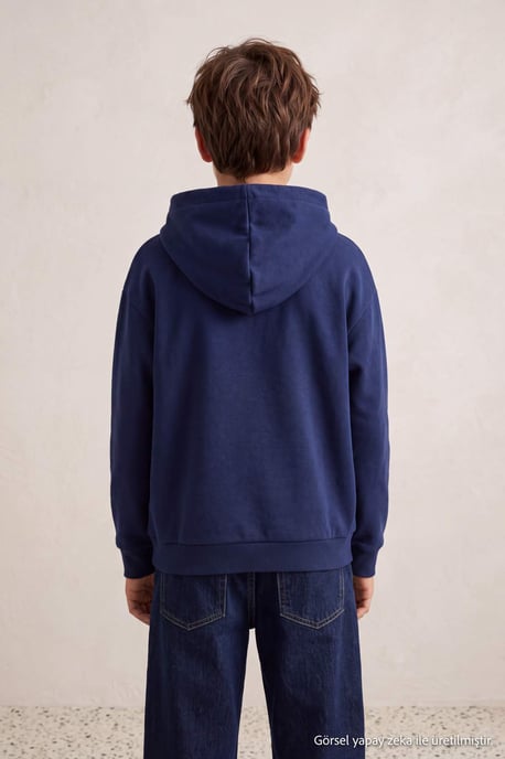 TRENDYOLKIDS Boys Dark blue Plain Long Regular fit Sweatshirts - Image 3