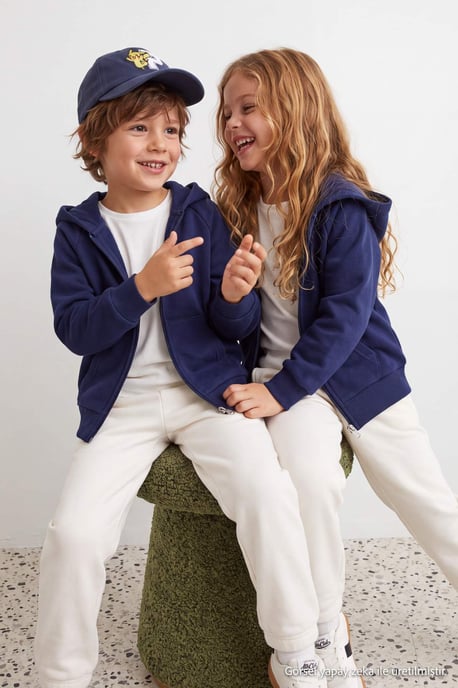 TRENDYOLKIDS Girls Dark blue Plain Long Regular fit Sweatshirts - Image 1