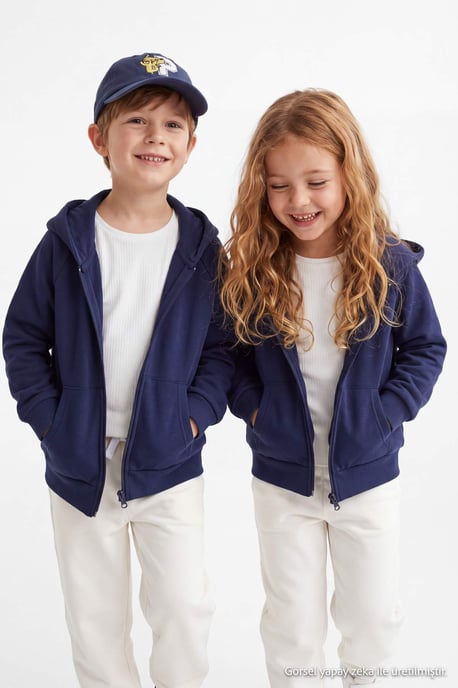 TRENDYOLKIDS Girls Dark blue Plain Long Regular fit Sweatshirts - Image 2