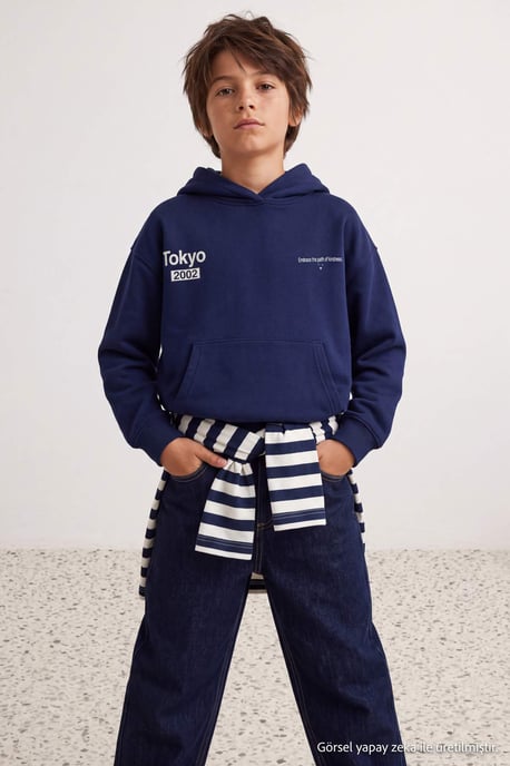 TRENDYOLKIDS Boys Dark blue Plain Long Regular fit Sweatshirts - Image 6
