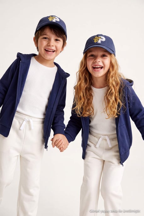 TRENDYOLKIDS Girls Dark blue Plain Long Regular fit Sweatshirts - Image 3