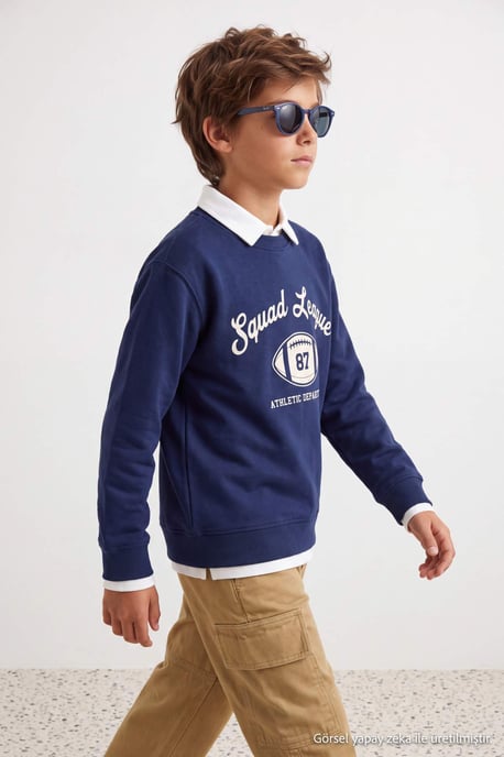 TRENDYOLKIDS Boys Dark blue Plain Long Regular fit Sweatshirts - Image 3