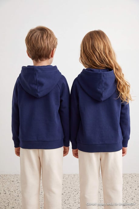 TRENDYOLKIDS Girls Dark blue Plain Long Regular fit Sweatshirts - Image 4
