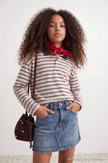 TRENDYOLKIDS Girls Brown Striped Long Regular fit Sweatshirts - Image 1