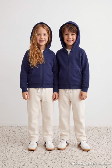 TRENDYOLKIDS Girls Dark blue Plain Long Regular fit Sweatshirts - Image 6