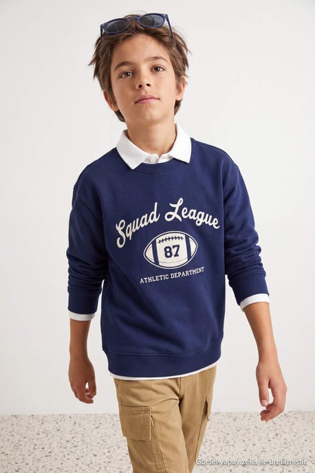 TRENDYOLKIDS Boys Dark blue Plain Long Regular fit Sweatshirts - Image 6