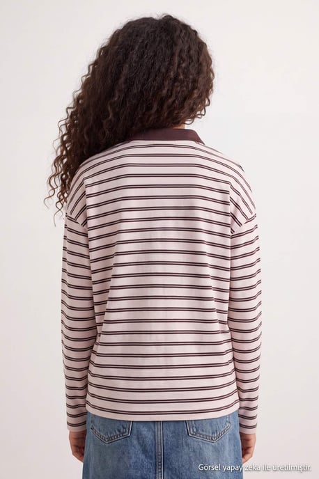 TRENDYOLKIDS Girls Brown Striped Long Regular fit Sweatshirts - Image 3