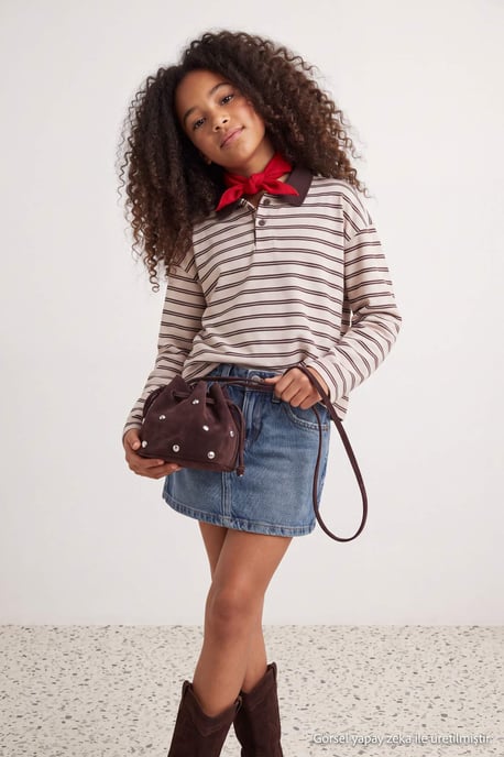 TRENDYOLKIDS Girls Brown Striped Long Regular fit Sweatshirts - Image 6