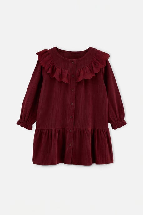 TRENDYOLKIDS Girls Burgundy Plain Midi Long A-line Dresses - Image 1