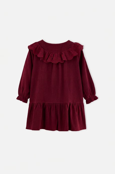 TRENDYOLKIDS Girls Burgundy Plain Midi Long A-line Dresses - Image 3