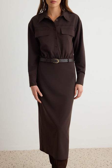 TRENDYOLMİLLA Dames Bruin Effen Maxi Lang Bodycon Jurken - Image 2