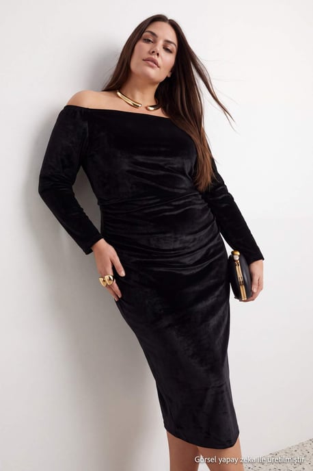 Trendyol Curve Dam Svart Enfärgad Maxi Lång Bodycon Stora storlekar Klänning - Image 2