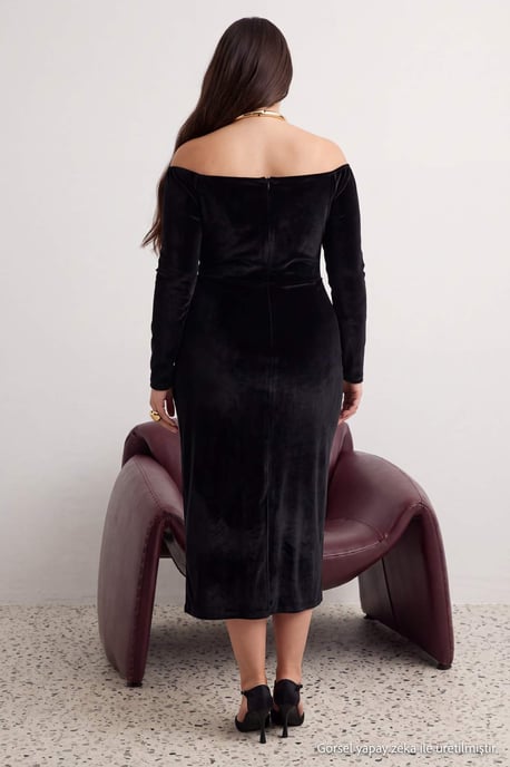 Trendyol Curve Dam Svart Enfärgad Maxi Lång Bodycon Stora storlekar Klänning - Image 3