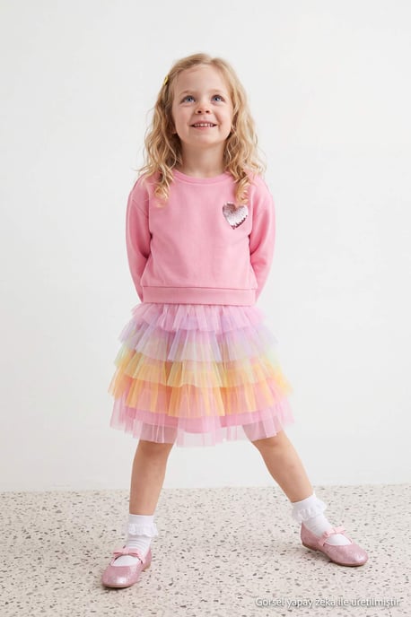 TRENDYOLKIDS Girls Pink Graphic Midi Long A-line Dresses - Image 2
