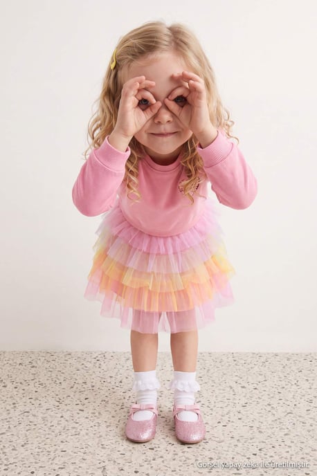TRENDYOLKIDS Girls Pink Graphic Midi Long A-line Dresses - Image 6