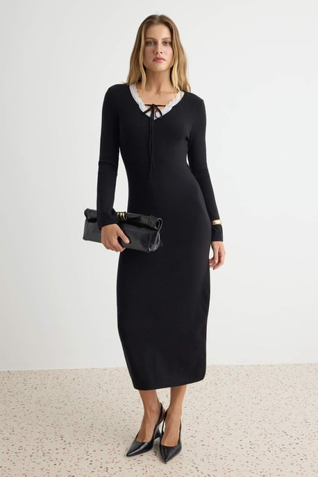 TRENDYOLMİLLA Dam Svart Enfärgad Maxi Lång Bodycon Klänningar - Image 1