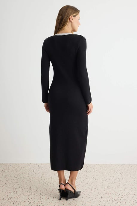 TRENDYOLMİLLA Dam Svart Enfärgad Maxi Lång Bodycon Klänningar - Image 3
