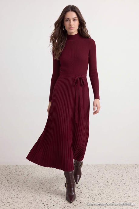 Trendyol Modest Dam Vinröd Enfärgad Maxi Lång A-linje Modest Klänningar - Image 1