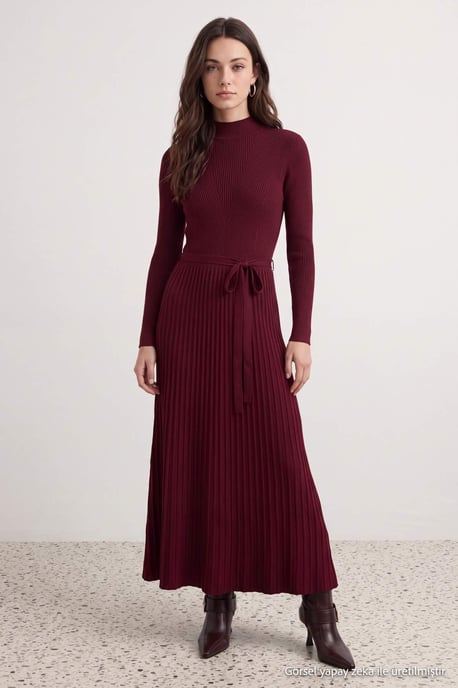 Trendyol Modest Dam Vinröd Enfärgad Maxi Lång A-linje Modest Klänningar - Image 2
