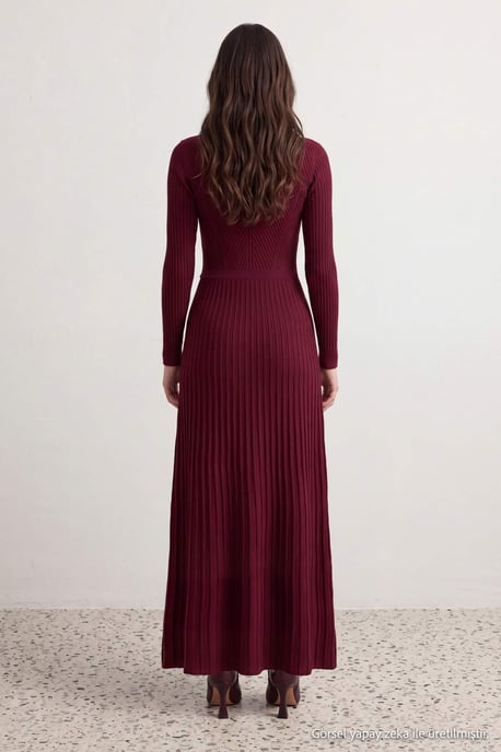 Trendyol Modest Dam Vinröd Enfärgad Maxi Lång A-linje Modest Klänningar - Image 3