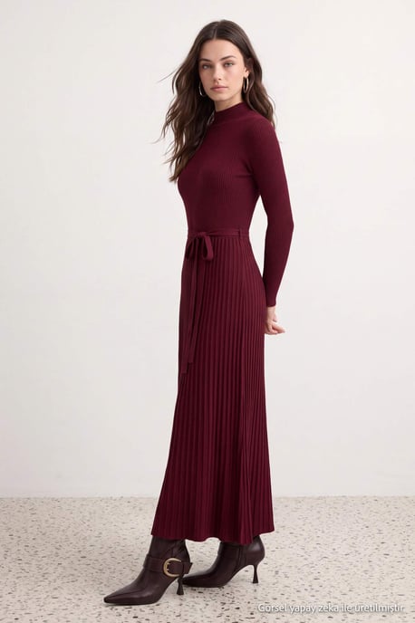 Trendyol Modest Dam Vinröd Enfärgad Maxi Lång A-linje Modest Klänningar - Image 6