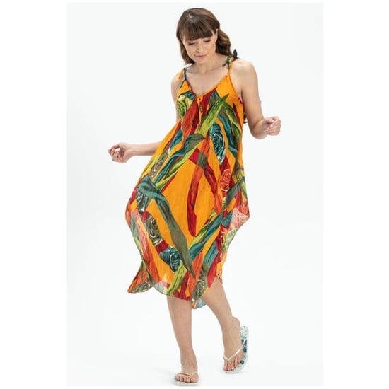 Nguo ya Majira ya Joto ya Strappy Voile Aphrodite Midi Urefu Haradali - Image 2