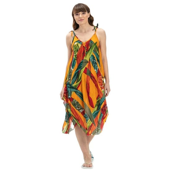 Nguo ya Majira ya Joto ya Strappy Voile Aphrodite Midi Urefu Haradali - Image 3