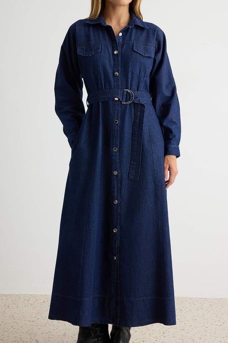 TRENDYOLMİLLA Dames Blauw Effen Maxi Lang A-lijn Jurken - Image 2