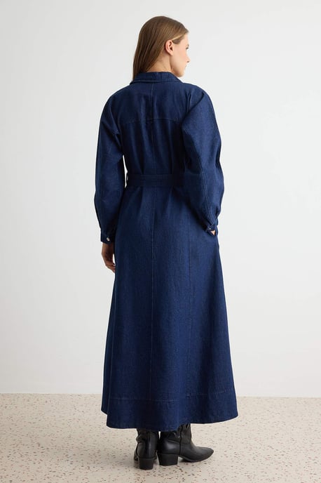 TRENDYOLMİLLA Dames Blauw Effen Maxi Lang A-lijn Jurken - Image 3