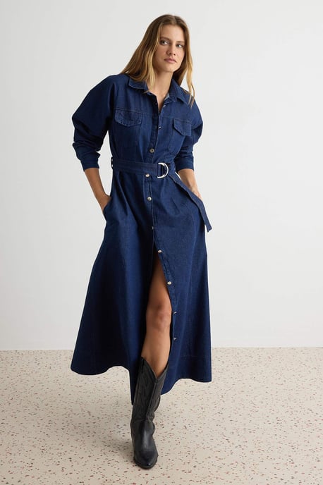 TRENDYOLMİLLA Dames Blauw Effen Maxi Lang A-lijn Jurken - Image 4